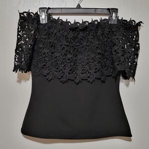 Elegant Black Lace Off-Shoulder Blouse